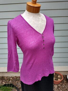 Blouse: linen, orchid, v-neck with 3/4 sleeve. Size xs - Ralph Lauren